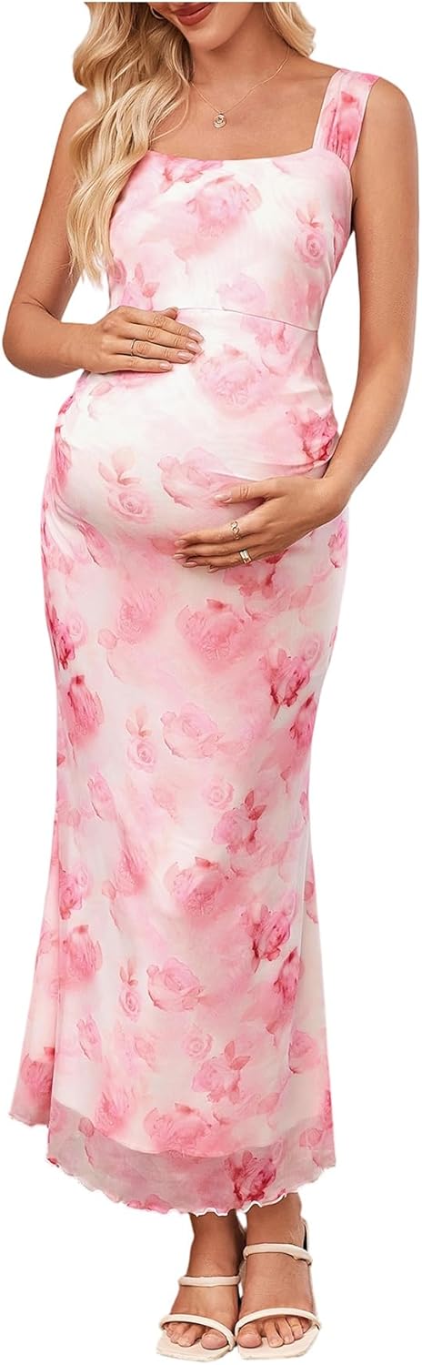Floerns Women's Floral Maternity Dress Bodycon Fishtail Long Pregnancy Tank Dresses