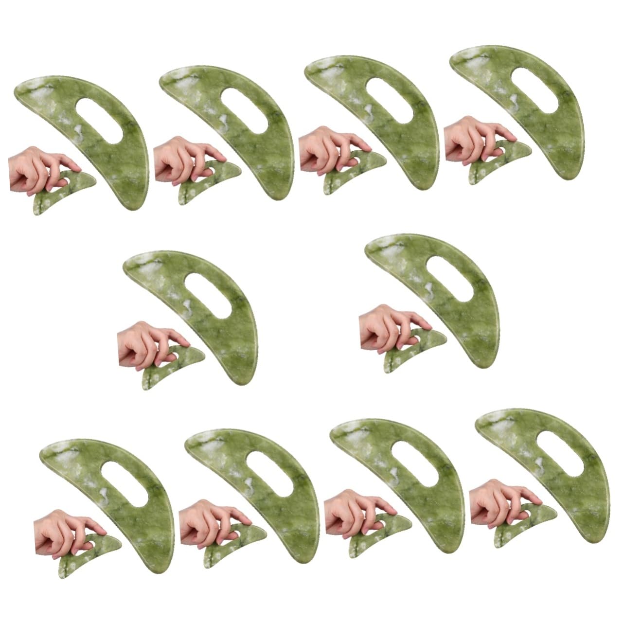 PACKOVE 10 Pièces Panneau De Grattage Vert Grattoir De Visage De Jade Cou Outils De Soins De La Peau Soin Du Visage Masseur Grattant Massage Pierre Planche Xiuyu