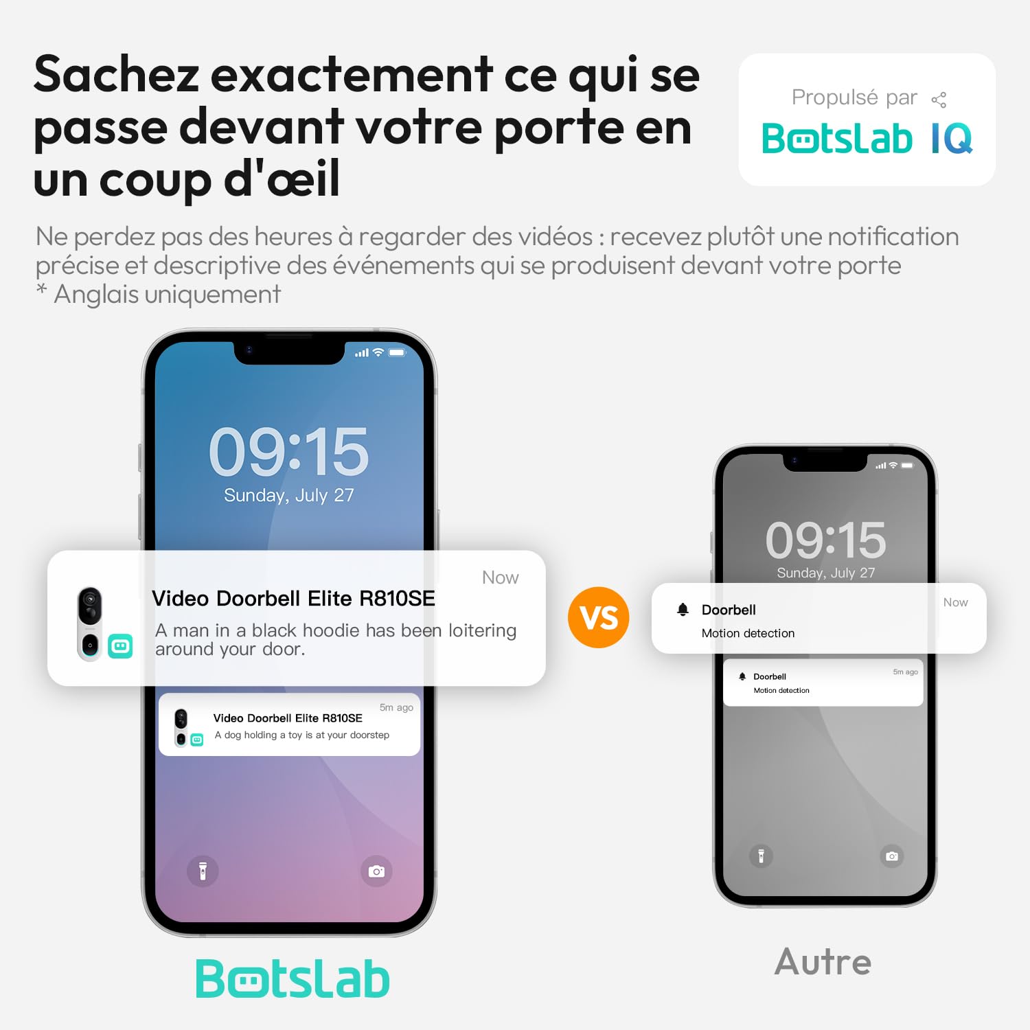 BOTSLAB Sonnette vidéo sans Fil avec caméra Exterieur 2K 3MP, IP66 étanche | Ultra Grand Angle 180°, Nocturne en Couleur, AI Gratuite, Audio Bidirectionnel, Wi-FI 2,4G, Installation Facile