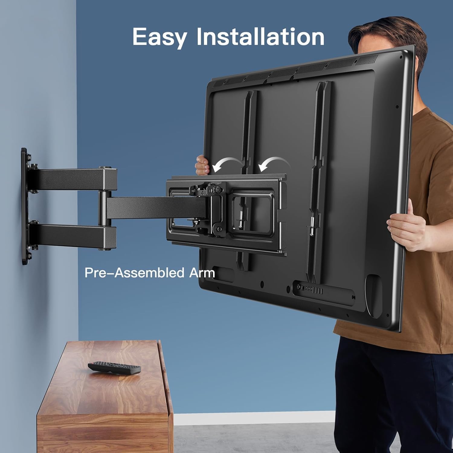 PERLESMITH Soporte de pared de esquina para TV de 26 a 65 pulgadas de hasta 70 libras, soporte de pared para TV de movimiento completo con giratorio, inclinación, nivel, soporte de pared con brazo