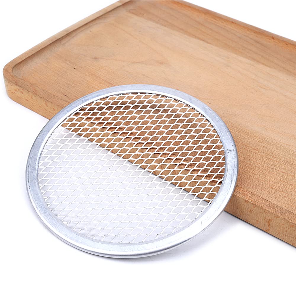 LoBake 2pcs a lot 6-12 inches Round Thickened Nonstick Aluminum Pizza Holding Net with Rhombic Holes Cookie Holder Flour Mesh Pie Plates (2pcs 6 inches Aluminium)