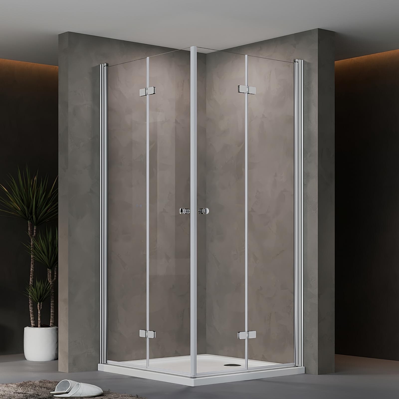 Duschkabine 90x90x185cm Eckeinstieg Doppel Falttüren Eckdusche | Rahmenlos Duschabtrennung mit 6mm Sicherheitsglas ESG Klarglas,Platzsparend,Hebe-Senk-System