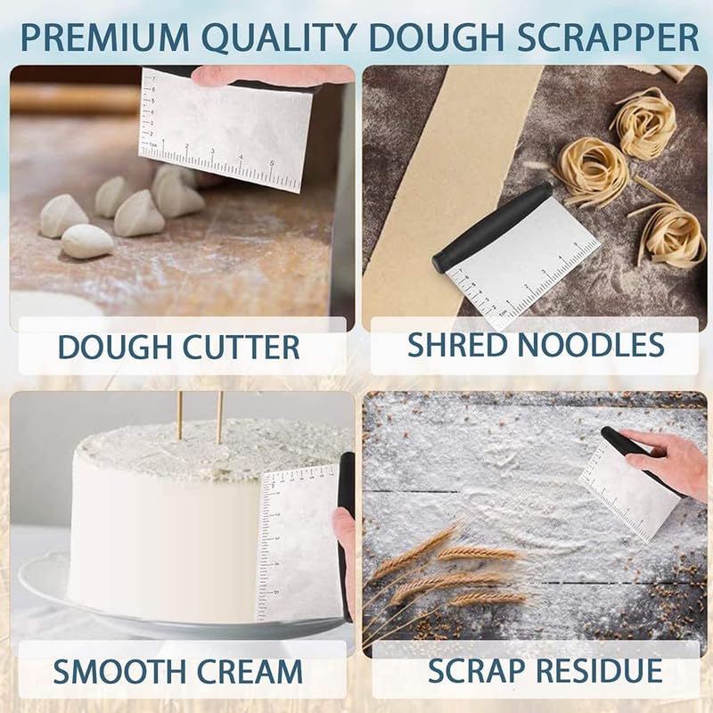 Image of Puno Multipurpose Stainless Steel Dough Scraper with Scale & Anti-Slip Handle - Cake Cream Smoother, Roti & Noodle Cutter, Kitchen Bench Cleaner(1 Piece)