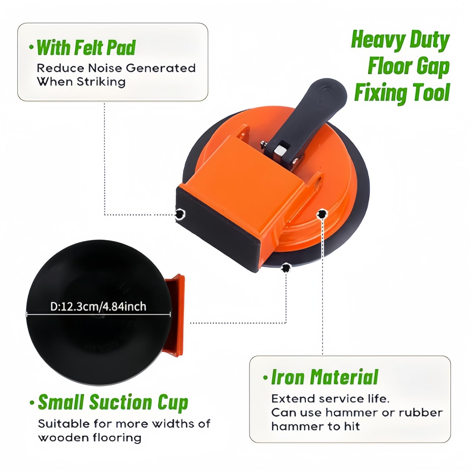 Heavy Duty Floor Gap Fixer Tool - Strong Suction Cup for Laminate, Vinyl, Hardwood | Anti-Scratch Flooring Gap Repair Kit (Hammer Not Included) - 3