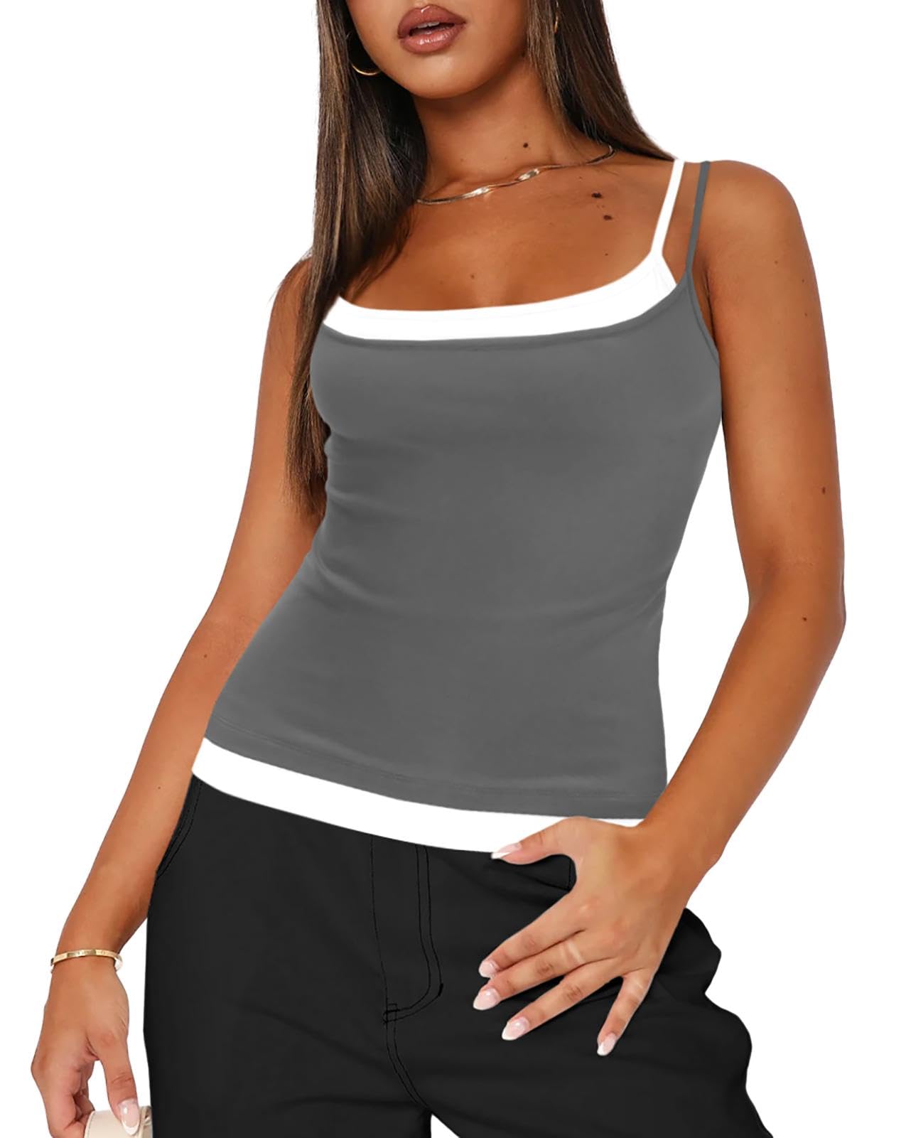 Hafailia Women's Double Strap Tank Top Going Out Sleeveless