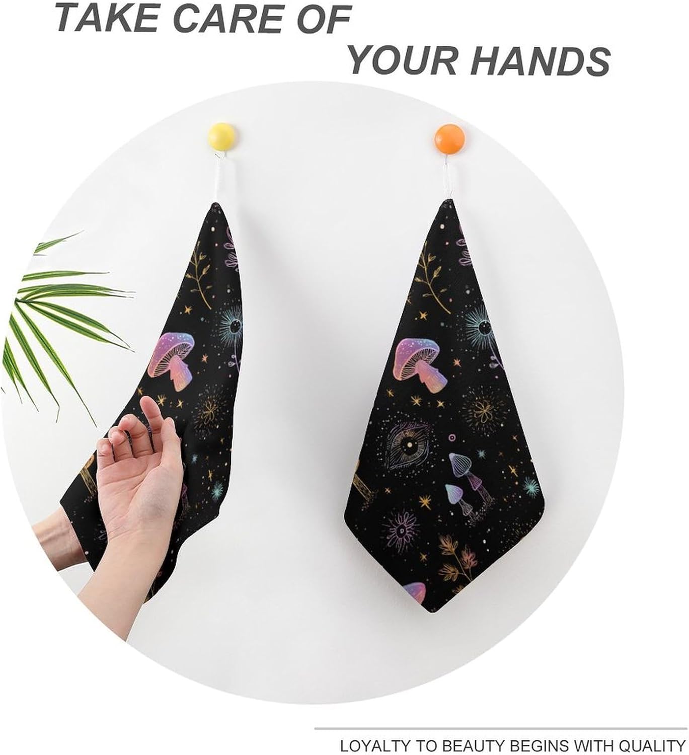 Trippy Botanical Mushroom Microfiber Hand Towels for Bathroom Soft Absorbent Bath Kitchen Towel with Hanging Loop 4PCS