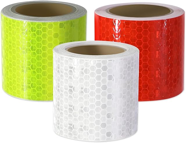3M x 5CM Reflective Safety Tape, Xrkuu 3 Rolls Multicolor Reflector Tape for Security Alerts, Waterproof Security Marking Tape for Vehicles, Corridor Outdoor Facilities(Green & White & Red)