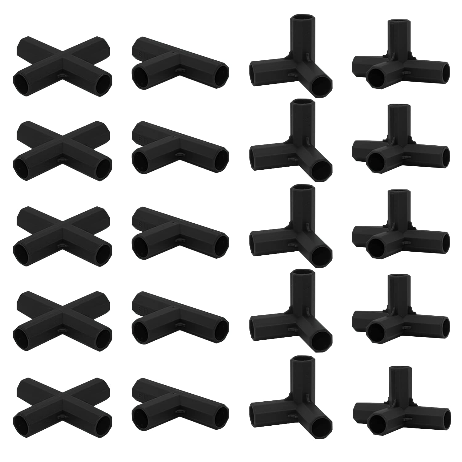 Bykswil Black 20Pcs Fitting 0.43 Inch 11Mm 4 Types Stable Support Heavy Duty Greenhouse Frame Building Connector Suitable For Grape Trellis Sunscreen Shed Gardening Plant Stakes For Flower Greenhouse Frames