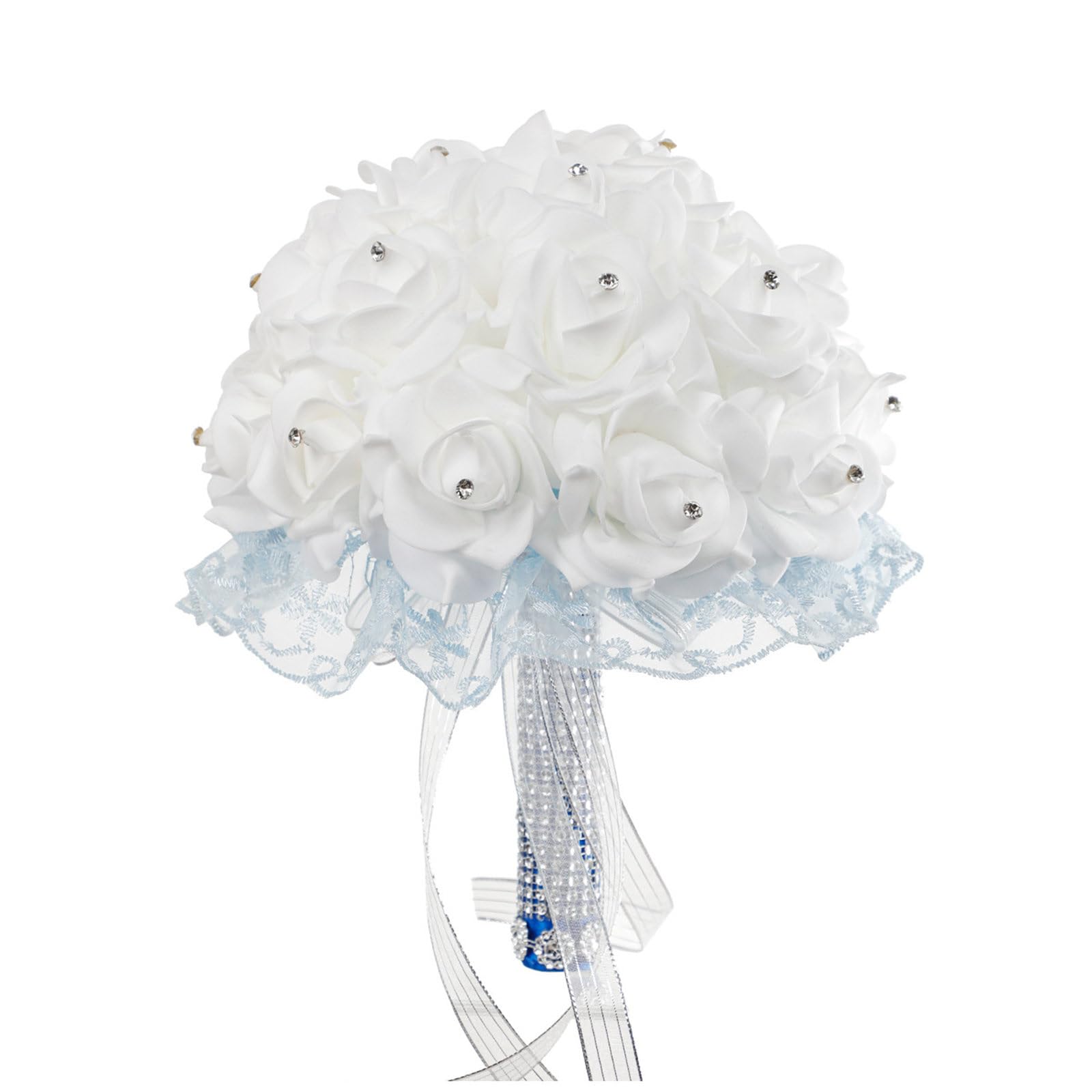 Kalttoy Artificial Flower Bouquet White Rhinestone Flowers Decor Supplies for Couple Wife Girls Birthday White Flowers Ornament