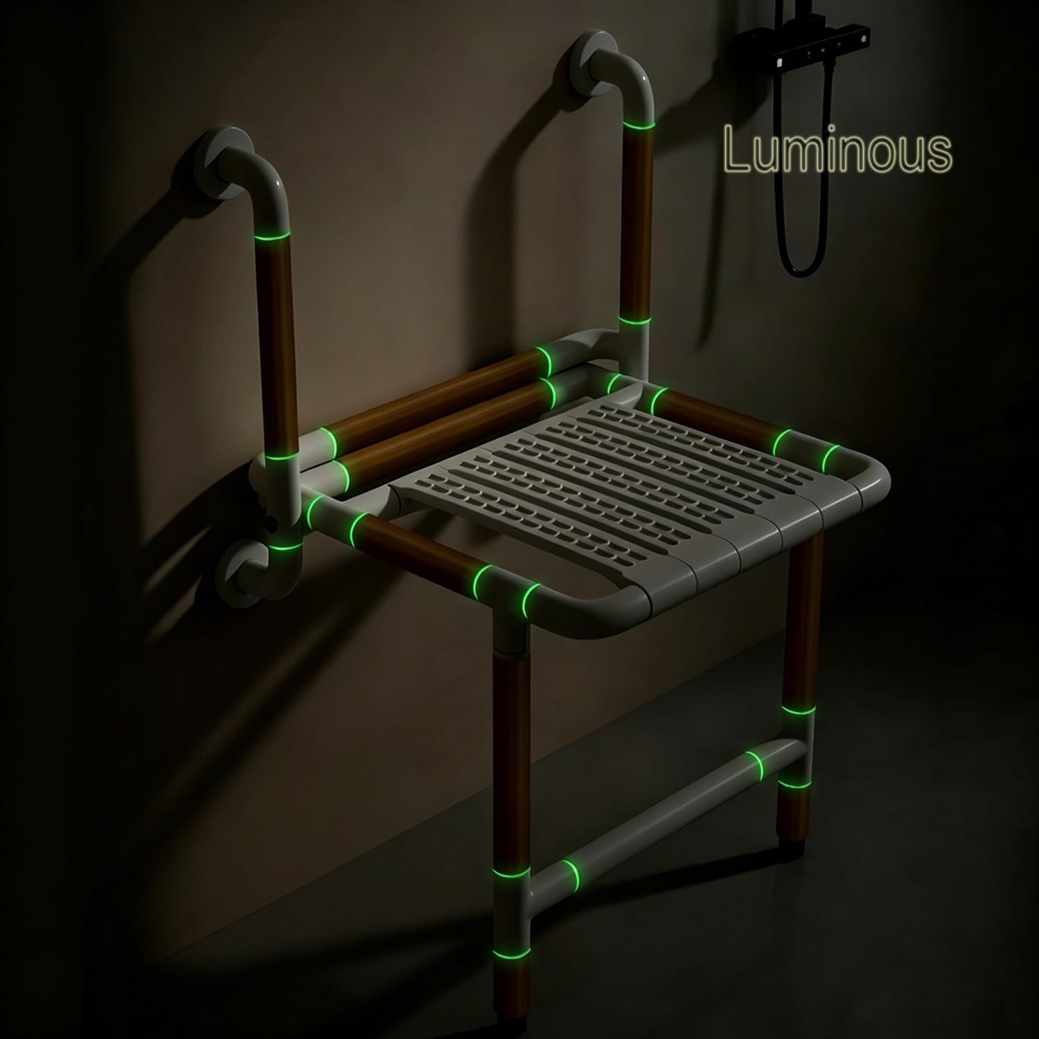 Silla de Ducha Plegable para Ancianos, Embarazadas y Discapacidad | Asiento de Ducha Montada en la Pared,Ahorro de Espacio,Luminosa,Acero Inoxidable,Antideslizante,Soporta 150 kg