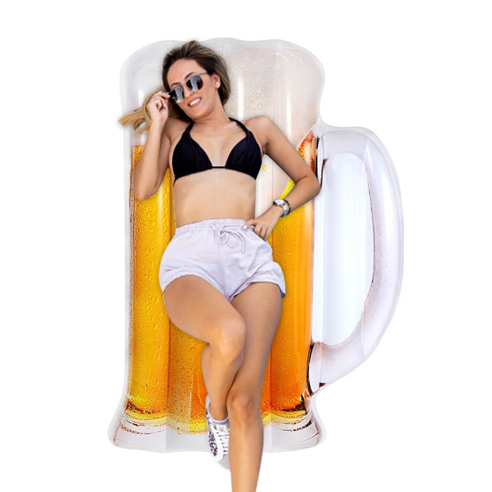 Generisch Cama flotante para piscina – 182 cm – Tumbona hinchable de PVC | Cómodo colchón de agua en forma de cerveza para piscina Lake Beach | Cama de piscina – Diversión de verano para adultos