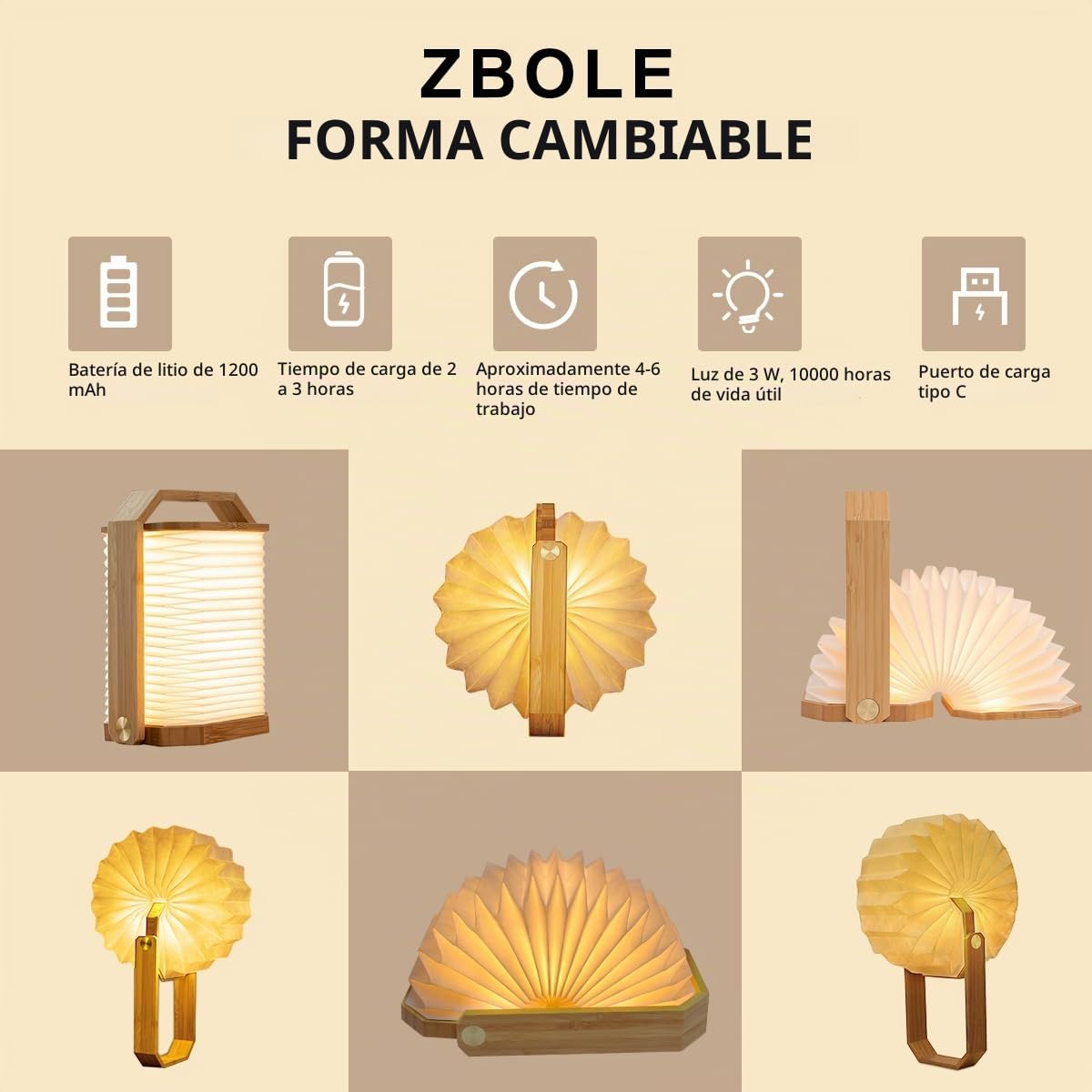 Lámpara de Mesa de Madera con Asa, Lámpara de Linterna Japonesa, Luz Ambiental, Lámpara de Ambiente, Lámpara LED Recargable para Hogar & Exterior & Fiesta & Regalo (Bambú)