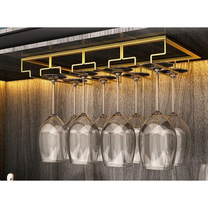 Image of Unique Lifestyle Hanging Metal Wine Glass Rack /Holder Upside Down Glass Hanging Organizer for Pubs /Kitchen cabinet /Hotel /Bars