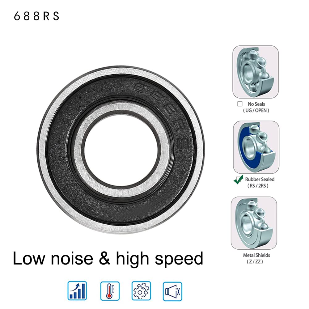 10 sztuk 688 2RS łożyska kulkowe 8 mm x 16 mm x 5 mm podwójnie zabezpieczone łożyska kulkowe zwykłe do majsterkowania, tokarek, silników, drukarek 3D, frezarek, różnych urządzeń mechanicznych itp.