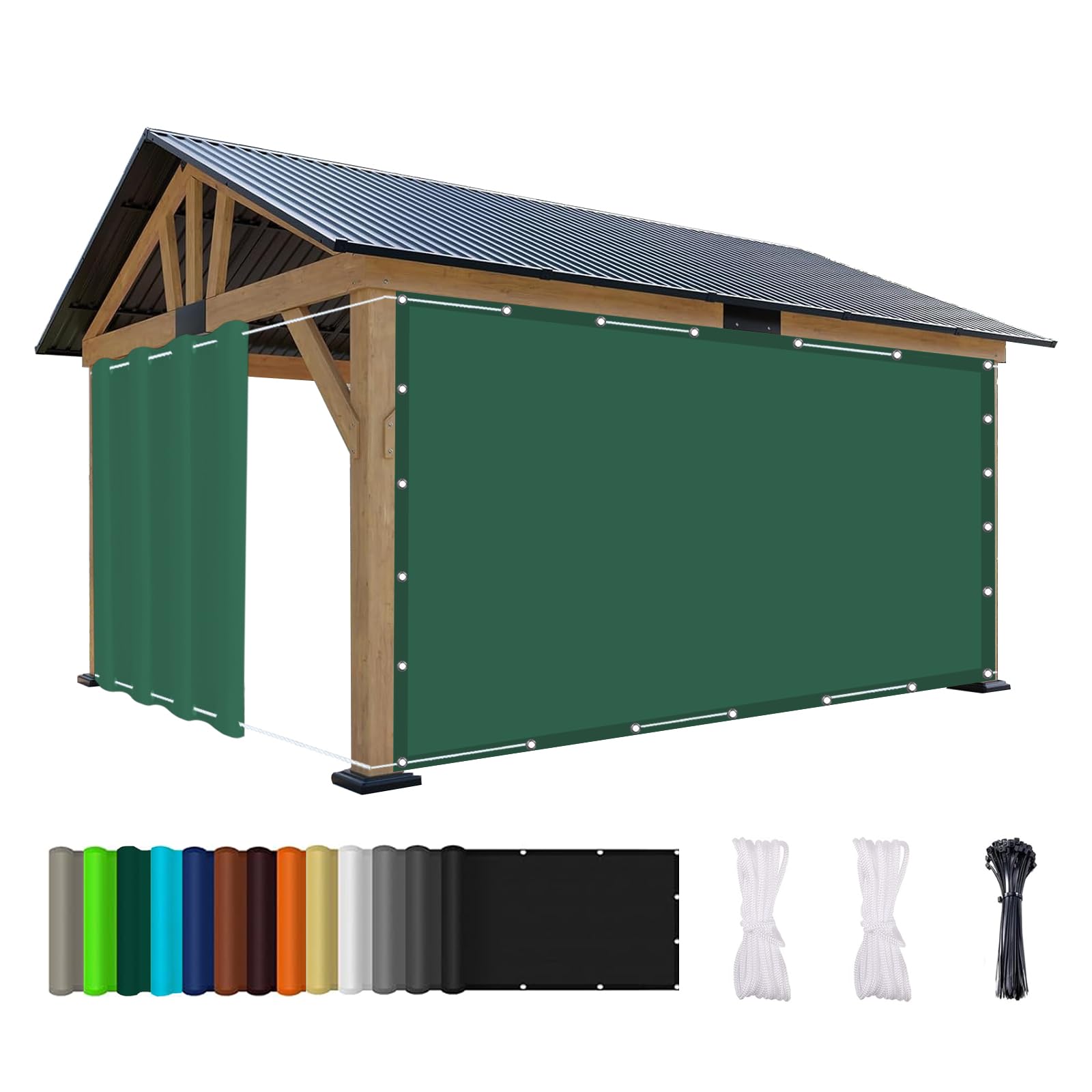 Outdoor Vorhang Wetterfest mit ösen Oben und Unten, (In Verschiedenen Größen Erhältlich) Sichtschutz & Uv-Schutz, Wasserdicht Terrasse Sonnenschutz, für Balkon Pergola,112X295cm(B X H) Dunkelgrün