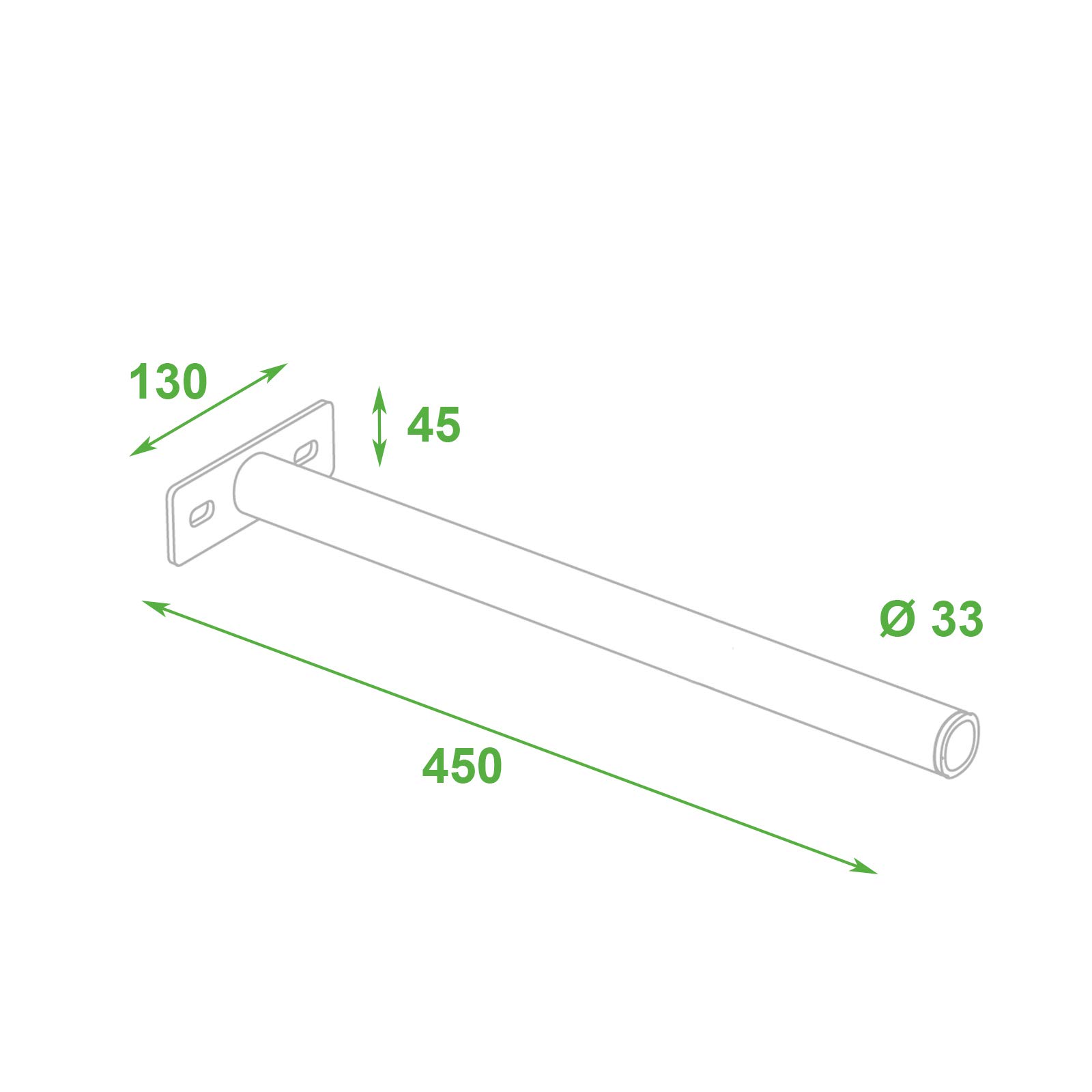 Kotflügel Tragrohr schwarz Ø33 mm x 450 mm Träger, Bügel, Halter, LKW - Anhänger Gewinde M6