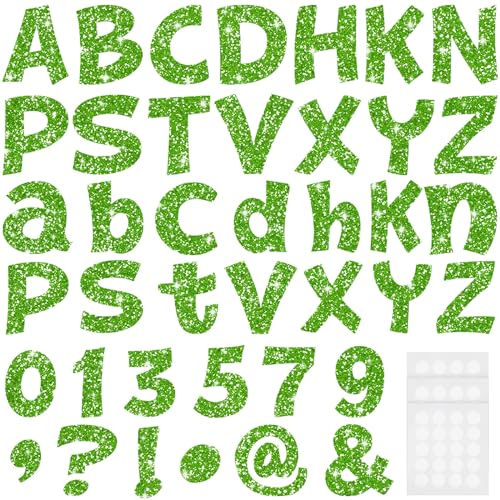 Image of Colarr 216 Pcs Glitter Bulletin Board Letters for Classroom Number Alphabet Punctuation Symbol Cutout 4'' Die-Cut Poster Letter with Adhesive Dot School Party Holiday Decor Display(Lime Green)