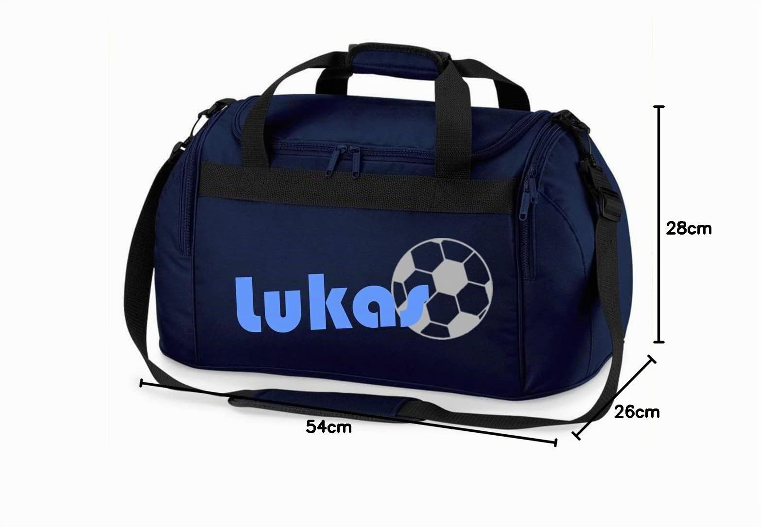 Sac de sport avec nom - Avec nom - Motif football - Personnaliser et imprimer - Sac de voyage pour garçon - Club de sport - Bleu noir