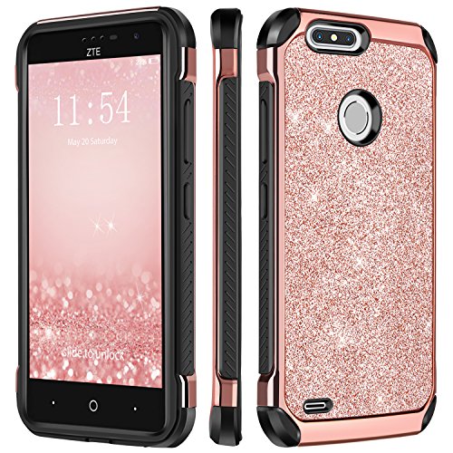 BENTOBEN ZTE Blade Z Max Case, ZTE ZMax Pro 2 Z982 Case, ZTE Sequoia Case, Glitter Bling Shockproof Hybrid Hard PC Soft TPU Protective Phone Case for ZTE Blade Z Max/Zmax Pro 2/ Sequoia, Rose Gold