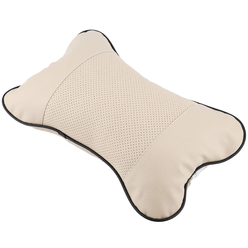 Car Neck Pillow for Driving Seat, Soft Neck Pillow for Car Headrest, Car Neck Pillow Soft Leather Headrest with Adjustable Strap Car Neck Support for Neck Back Pain Relief (Beige)