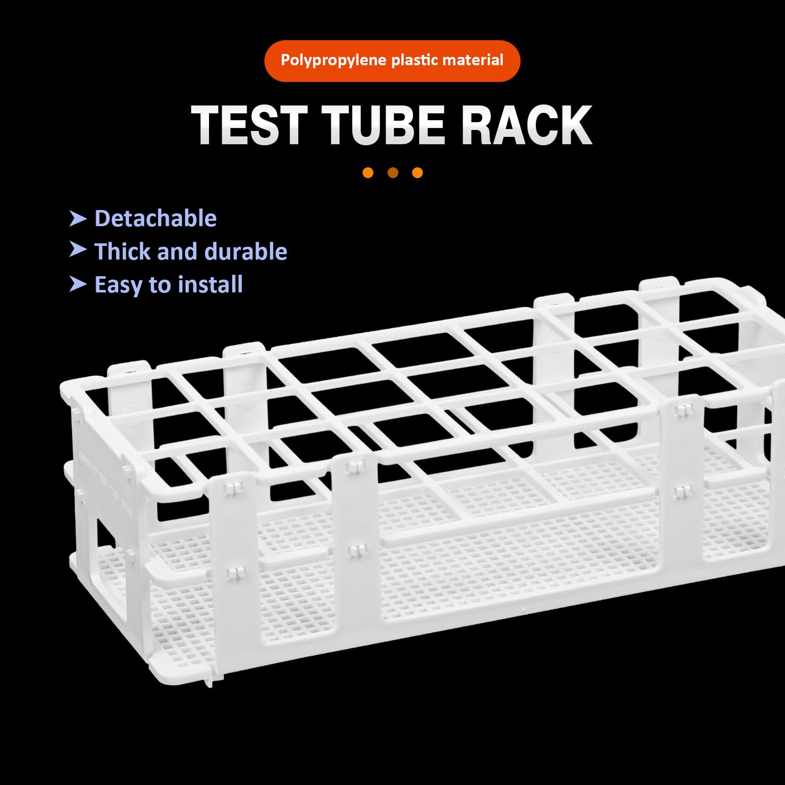 Estante de plástico para tubos de ensayo, soporte de laboratorio de 21 agujeros para tubos de 30 mm, desmontable, paquete de 3