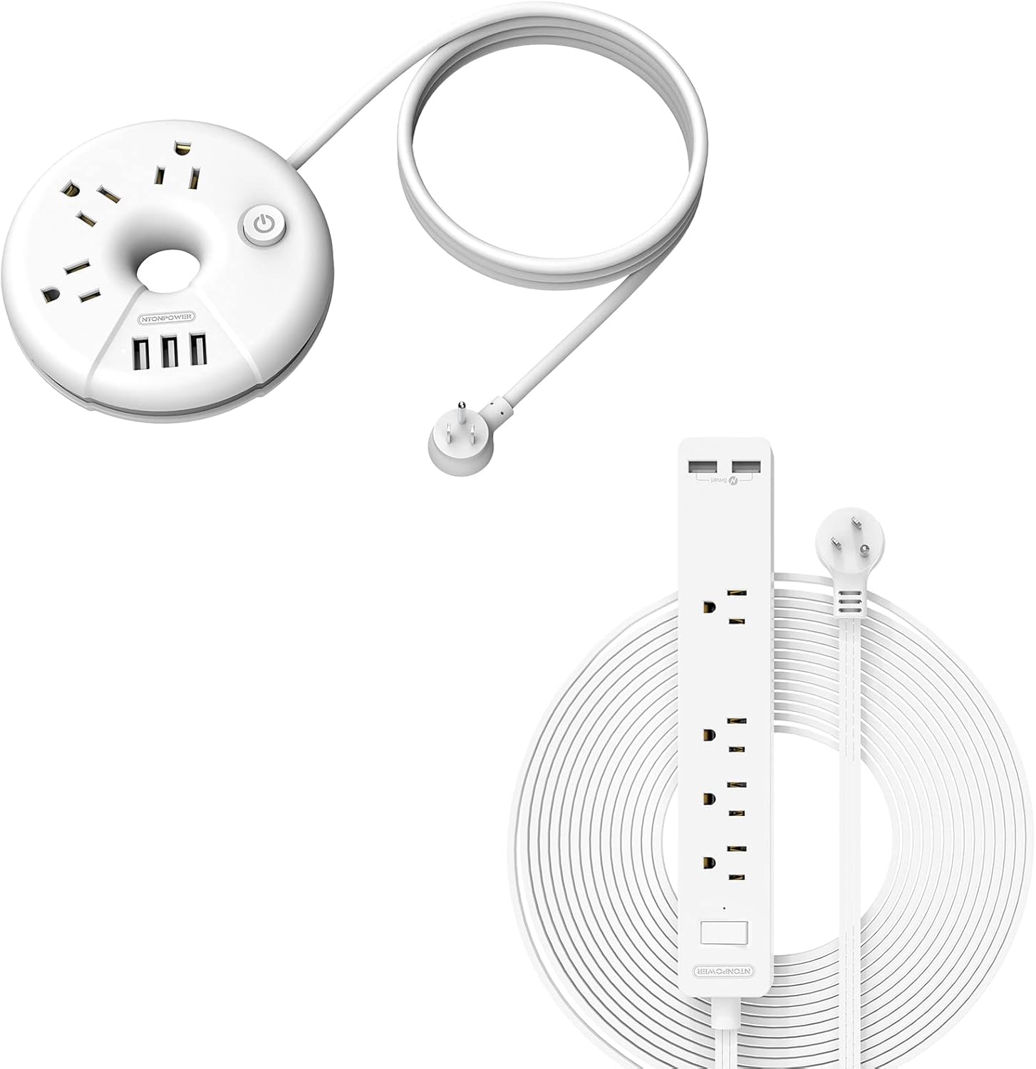 Long Extension Cord 15 ft and 10ft Bundle, Ultra Thin Flat Extension Cord Under