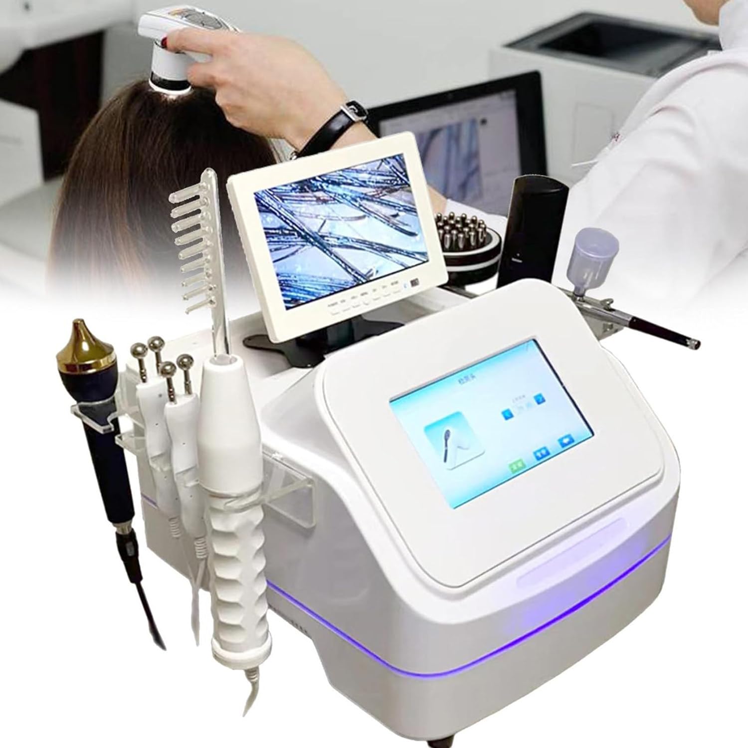 Qiang Analizador De Folículos Pilosos Cuero Cabelludo,Detector Probador De Humedad De Piel Aumento De 50x Y 200x con Pantalla LCD HD,para Diagnóstico De Piel