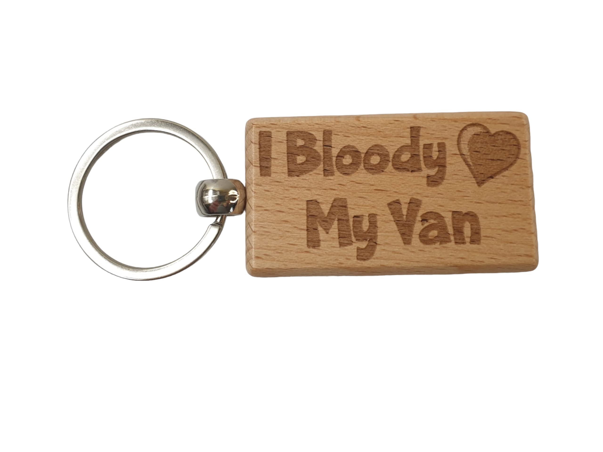 Decalarama Brown Cute Van Keyring Gift - I Bloody Love My Van - Engraved Hardwood Key Fob Fun Novelty Nice Custom Present