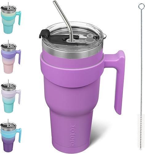 BJPKPK Vaso con asa, vaso de acero inoxidable de 40 onzas con tapa y pajita, tazas de café aisladas, lavanda