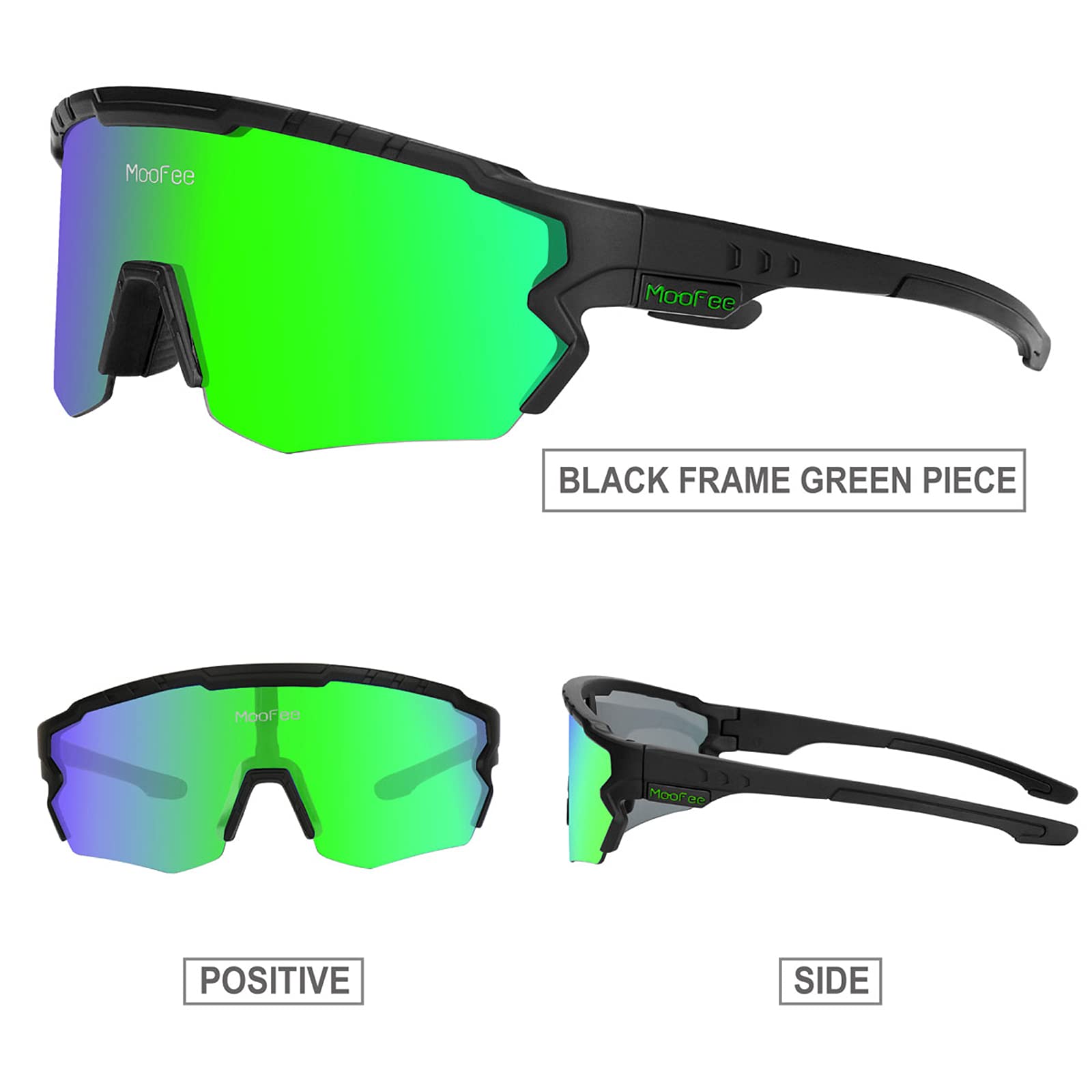 Occhiali da sole sportivi polarizzati con 3 lenti intercambiabili, da uomo e da donna, per ciclismo, guida, ciclismo, corsa, pesca (nero verde)