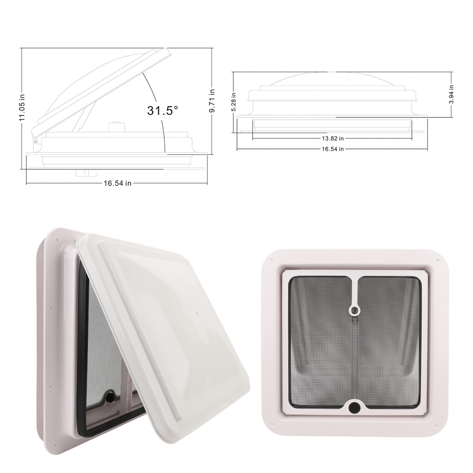 Fockety Presa d'Aria Tetto per Non Elettrica 14, Copertura Universale Tetto per con Coperchio Bianco, Lucernario Manuale con Botola di Ventilazione Tetto(Bianco)