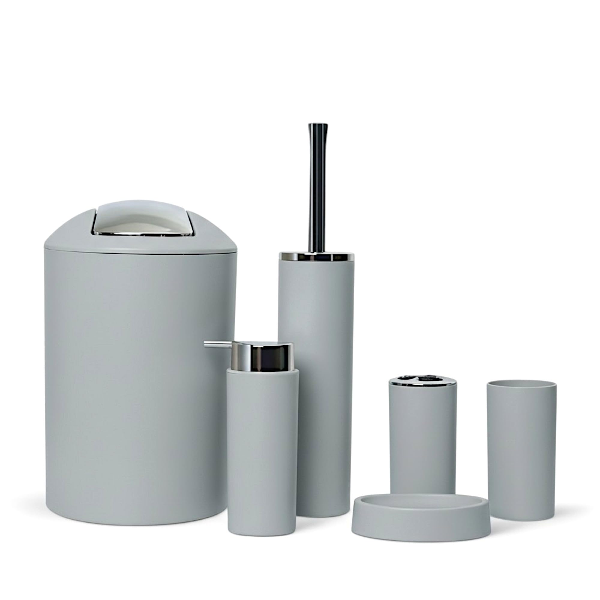 GMMH 6-Piece bathroom accessory set, soap dispenser, holder, toilet brush, bathroom set, light grey, design 2a