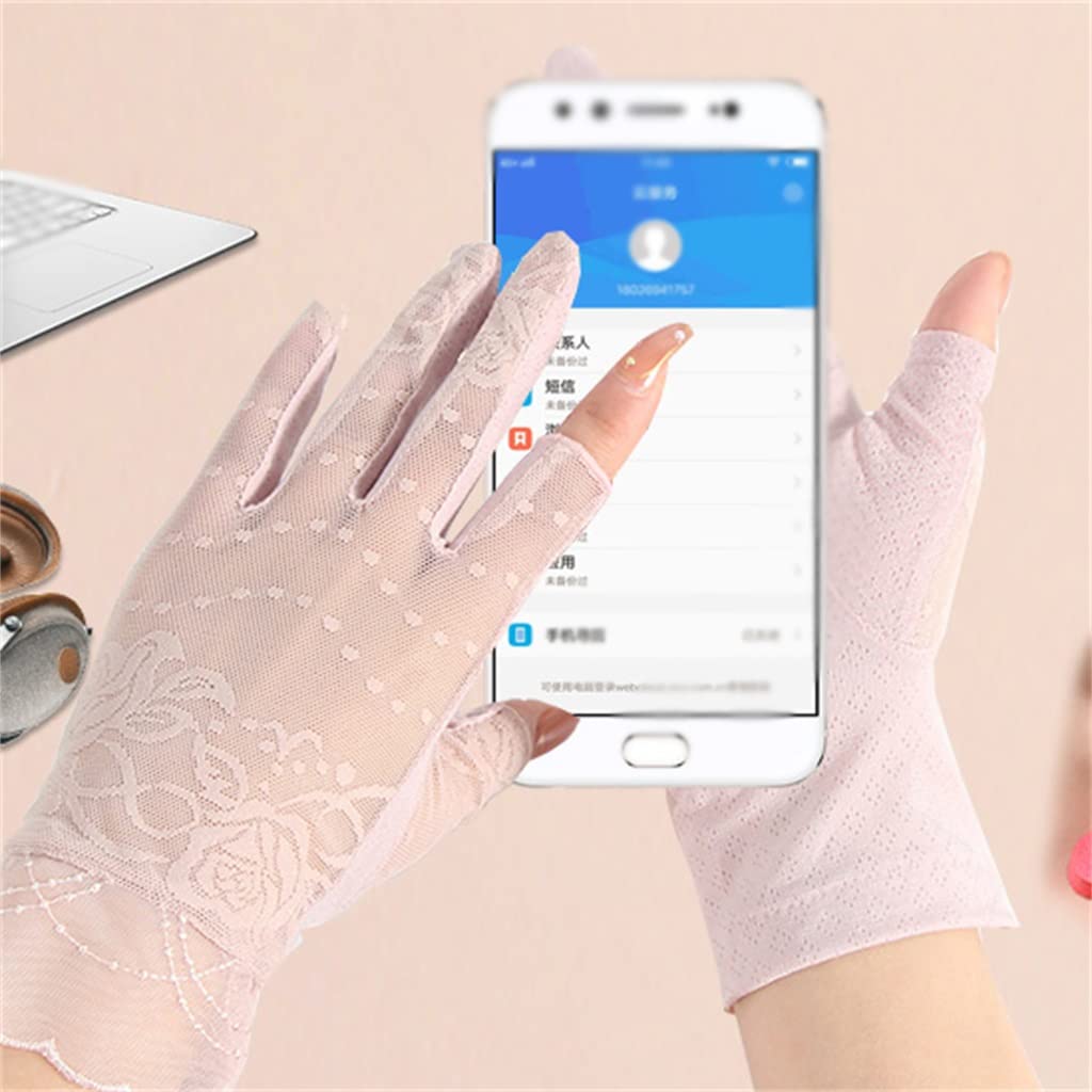 Gloves Women's Thin Ice Silk Lace Driving And Cycling Touch Screen Outdoor Exposed Two Fingers
