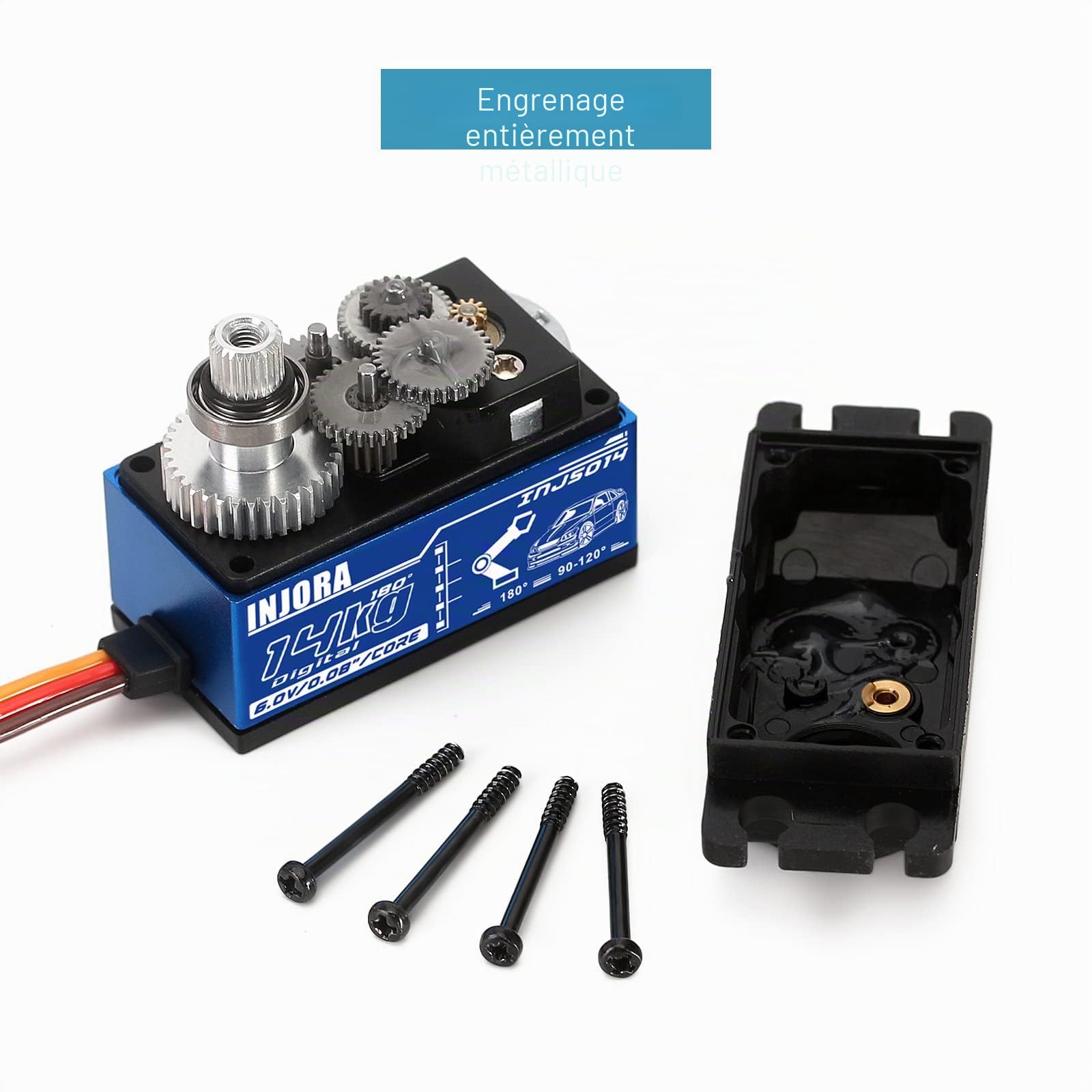 INJORA RC Servo Numérique 14kg Profile Bas Couple Elevé Servomoteur pour 1/10 1/12 RC Véhicules on-Road Tournée Dérive Auto Hélicoptère À Voilure Fixe Avion (Contrôler Angle 90°-180°)
