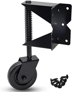 Dr.Luck 4 Inch Right Black Corner Spring-Load Gate Wheel Caster, Hard Nylon Wheel Swivel Corner Connect 7 Holes Side-Mount Plate Install w/ 7 Screws Heavy Duty 135Lbs Load Capacity