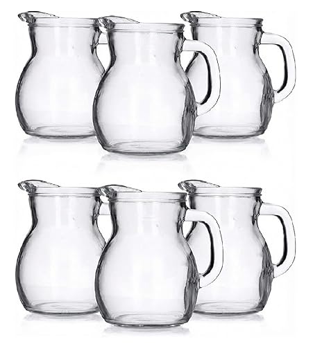 Set 6 Brocche in Vetro Trasparente 1 Litro caraffa con Taratura MID Uso Domestico e Professionale Lavabili in Lavastoviglie per Bevande succhi vino da tavola e buffet