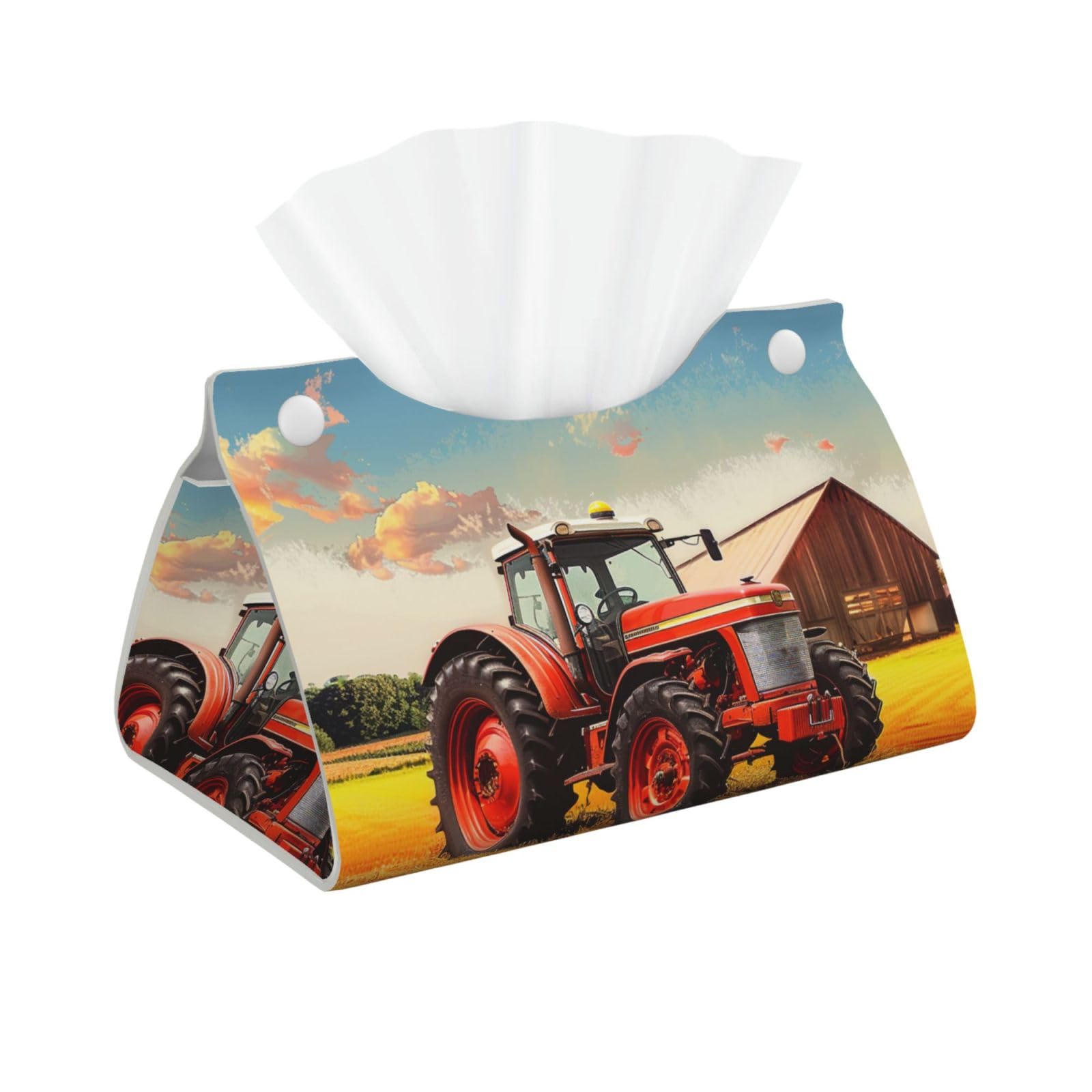 Company Farm Tractor Print Tissue Box Cover Foldable Tissue Storage Box Leather Tissue Cube Box Holder for Living Room Bedroom Office Car Home Decor