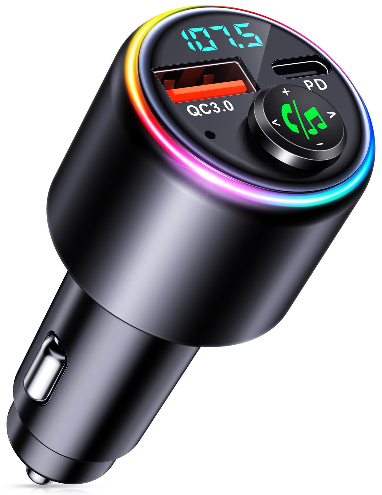 CIRYCASE Trasmettitore FM Bluetooth 5.3 per Auto, PD 30W & QC3.0 18W Vivavoce Auto, Pulsante Joystick Adattatore Trasmettitori FM Lettore Hi-Fi, 7 Colori Retroilluminato, Chiamate in Vivavoce