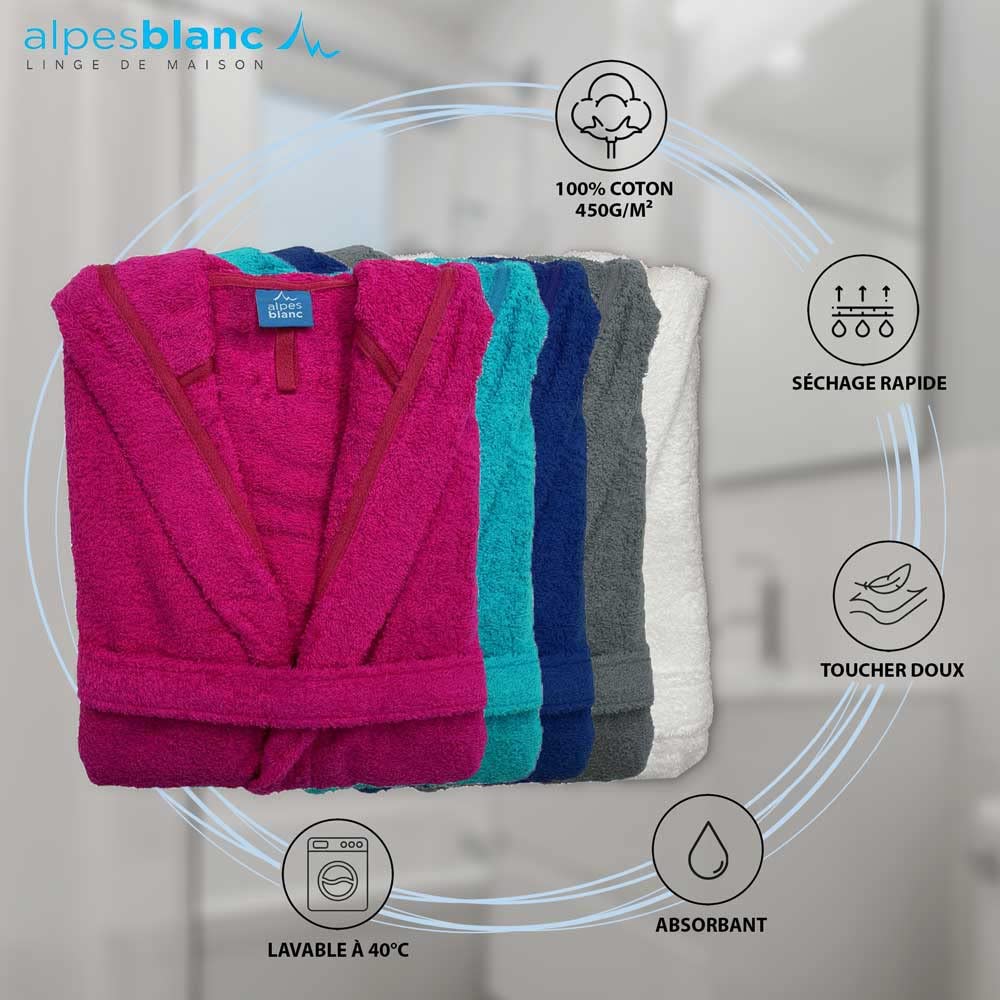 Alpes Blanc Accappatoio da bagno con cappuccio 100% cotone/accappatoio da uomo e donna/uscita da bagno in spugna 100% cotone