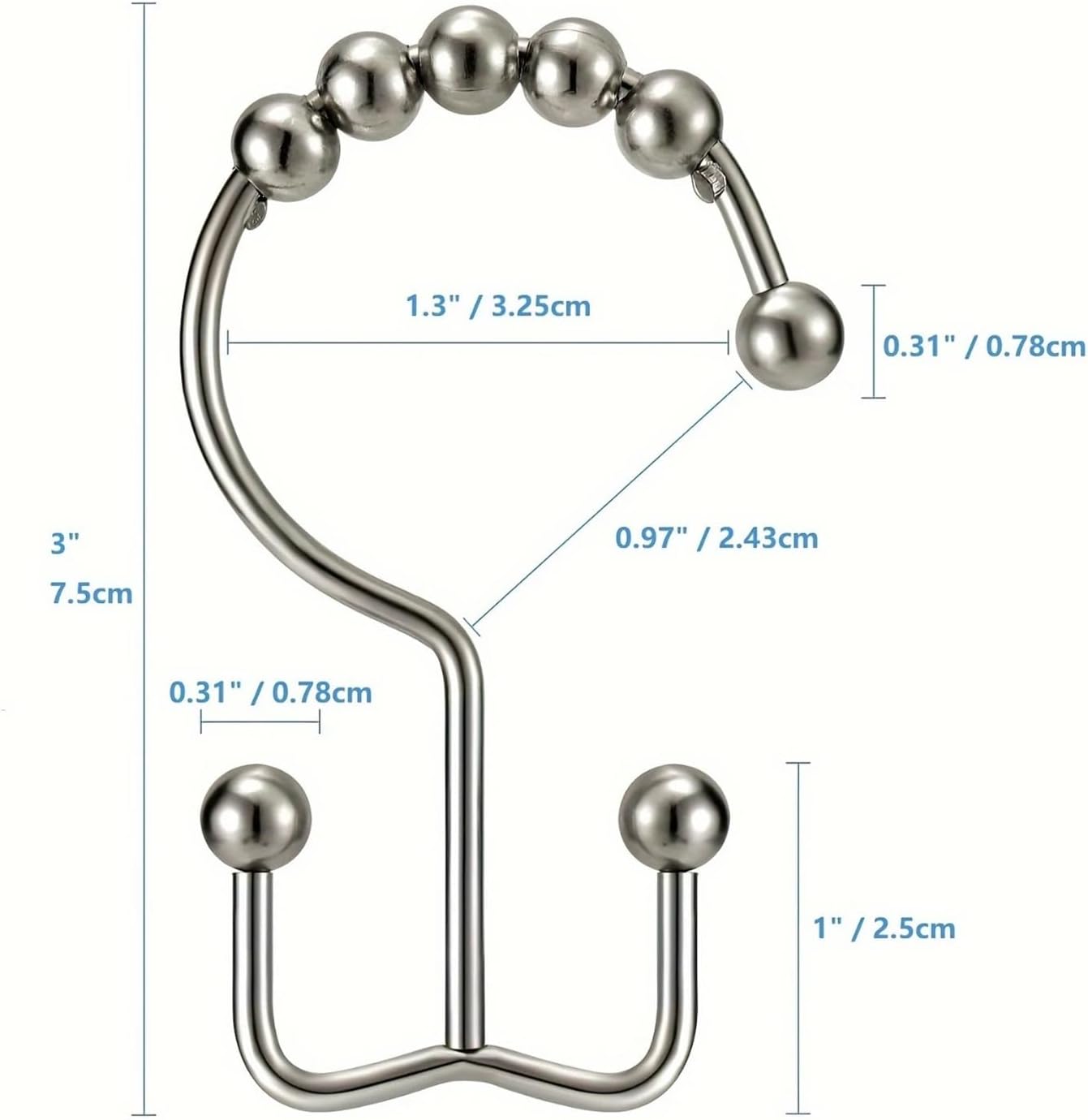 Curtain Rings 12Pcs Double Sided Shower Rust Proof for Bathroom Shower Rods Curtain Stainless Steel for Curtains Rods Hanging Hooks