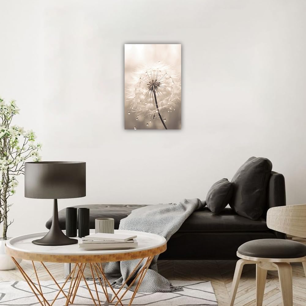 LURENCZH Dandelion Canvas Wall Art Beige Dandelion Picture Prints Farm Plant Paintings for Farmhouse Bedroom Decor Framed(Farmhouse-3,12.00" x 18.00")