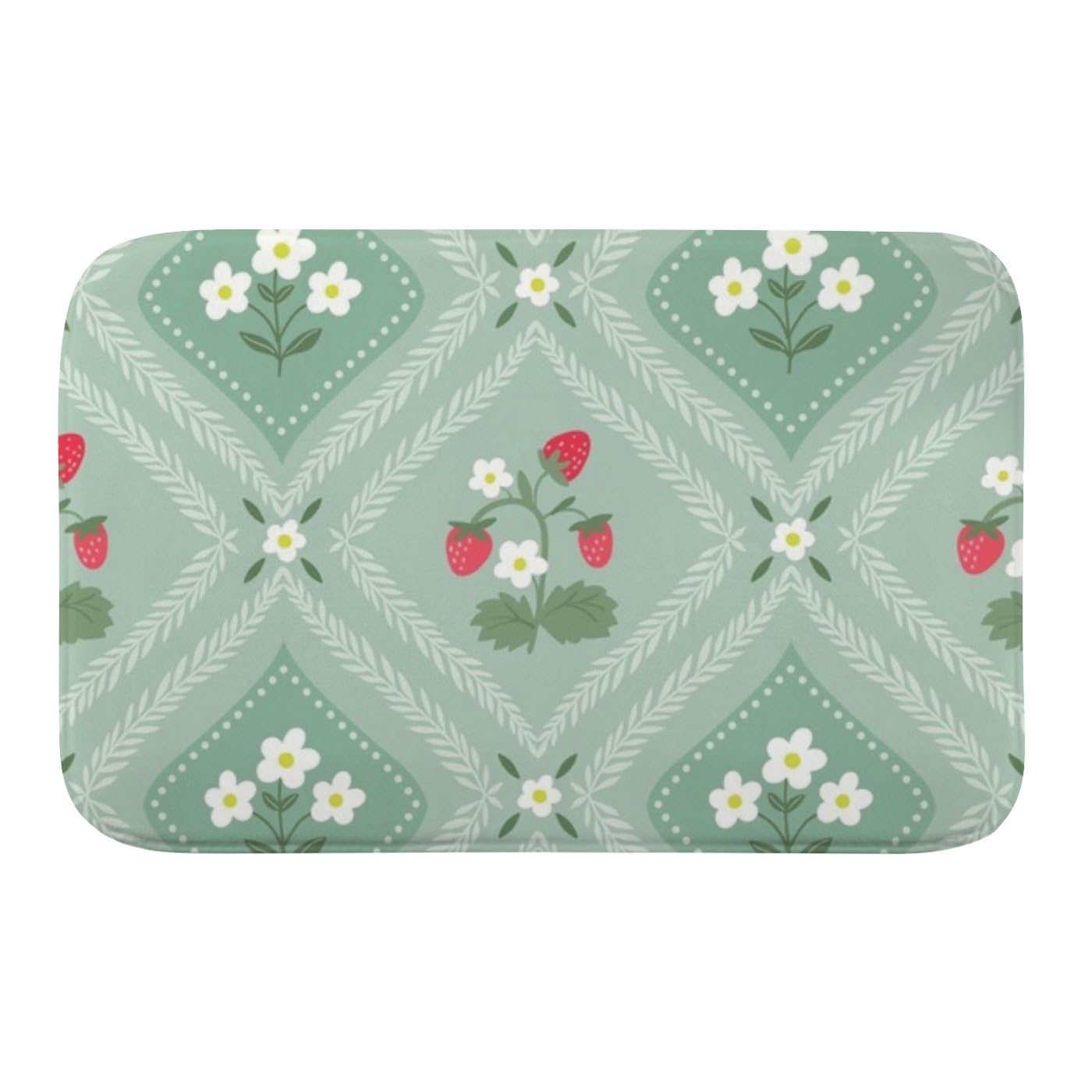 Grren Charming Strawberries Flowers Bedroom Rug 18X30in Bathroom Rugs Small Bathtub Mat Rubber Mats for Floor Keep Dry