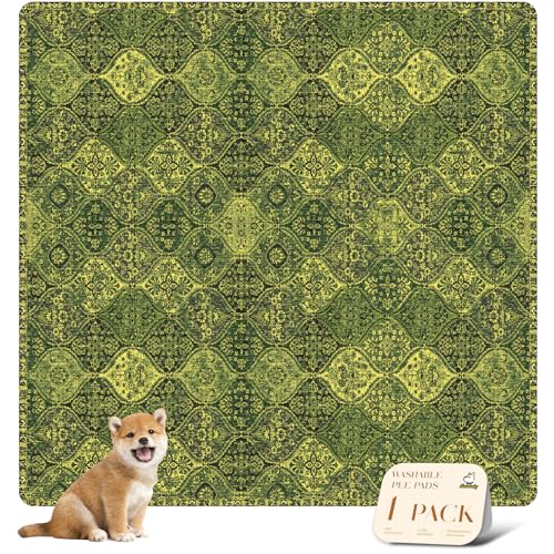 Image of nunubaby Washable Pee Pads for Dogs, Stylish, Non-Slip and Leak-Proof Pee Pads. Reusable Potty Pads for Dogs for Crates and Floors.(Green /Multi,72 inch x72 inch )