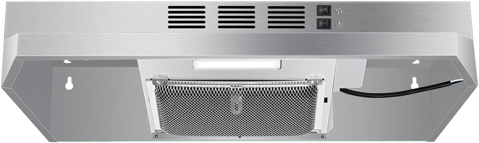SNDOAS Under Cabinet Range Hood 24 inch,Ductless Range Hood Convertible Ducted, Kitchen Hood 24 inch,Stainless Range Hood with 2-speed Fan,Rocker Switch,Hard-wired Hood Vents for Kitchen