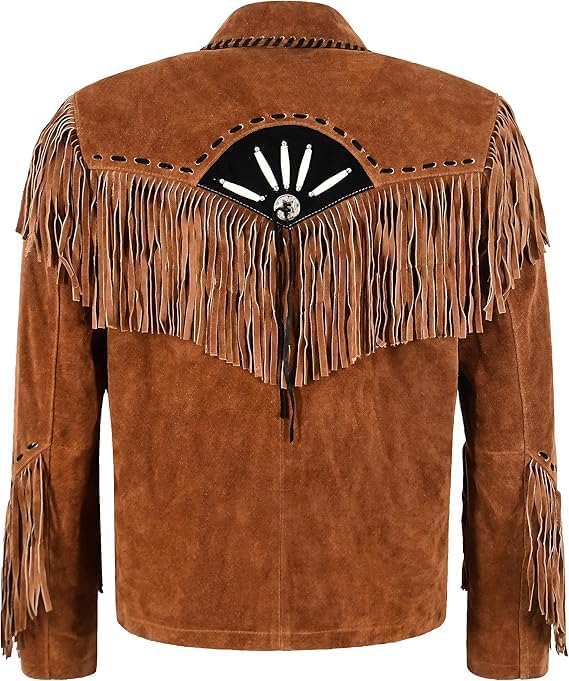 Men's Traditional Native American Cowboy Fringe Leather Coat - Western Cowboy Beads & Tassels Fringed Leather Jacket3