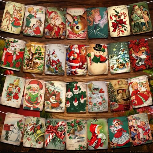 Kinlop 4 Pieces Vintage Christmas Banner Xmas Fireplace Garland Vintage