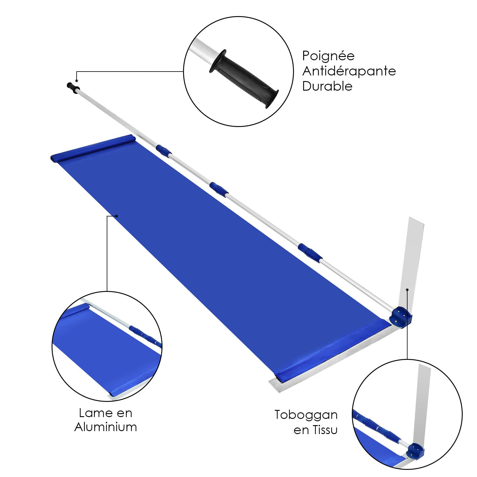 GYMAX Râteau à Neige pour Toit ou Voiture, Tige Télescopique 189 à 620 cm, Lame en Aluminium avec Toile Oxford, 2 Modes de Nettoyage, Poignée Antidérapante