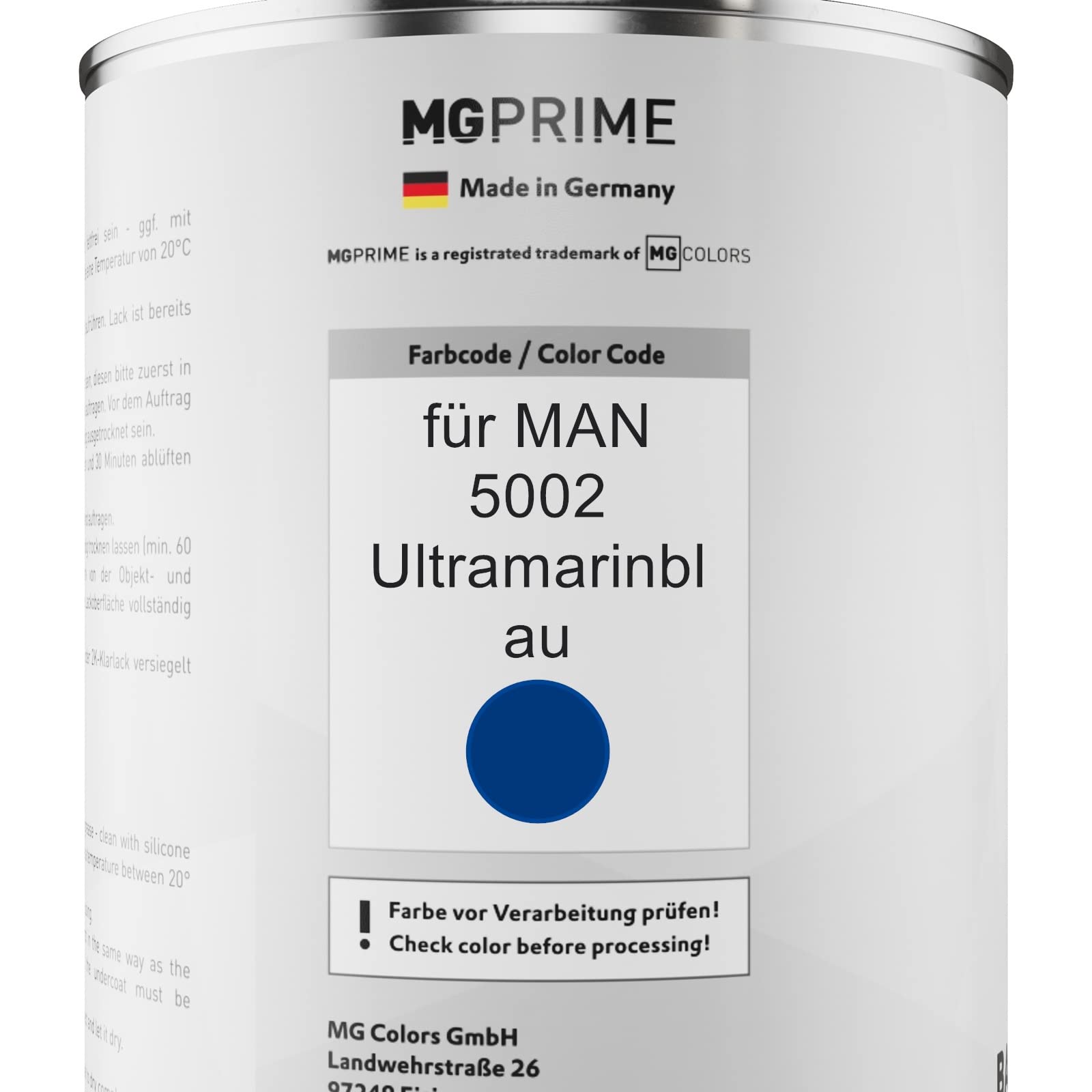 MG PRIME Peinture voiture pot prêt pour la pulvérisation pour MAN 5002 Ultramarinblau couche de base 1,0 litre 1000ml