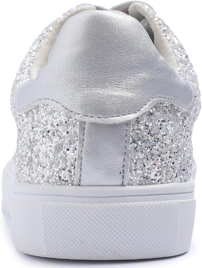 FEVERSOLE Women's Fashion Lace Up Dress Sneakers Sparkly Party Shiny Shoes - Image 5