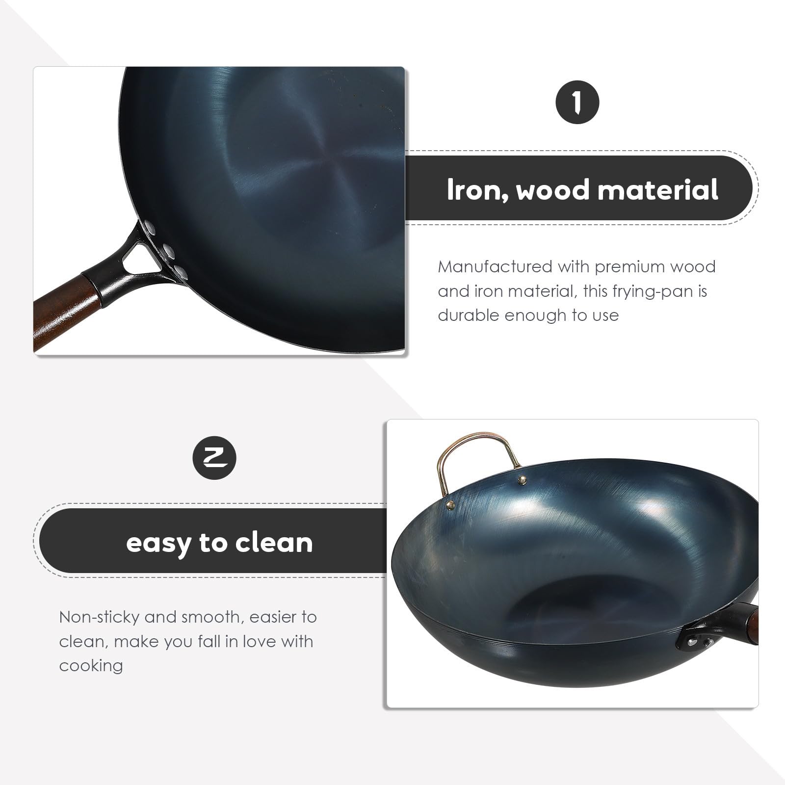Wok Ferro Antiaderente Fondo Piatto, Padella Cucina Multiuso